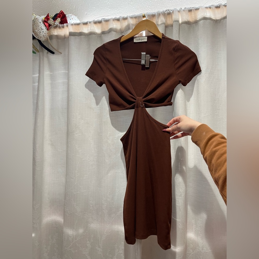 Chocolate Brown Cut Out Mini Dress